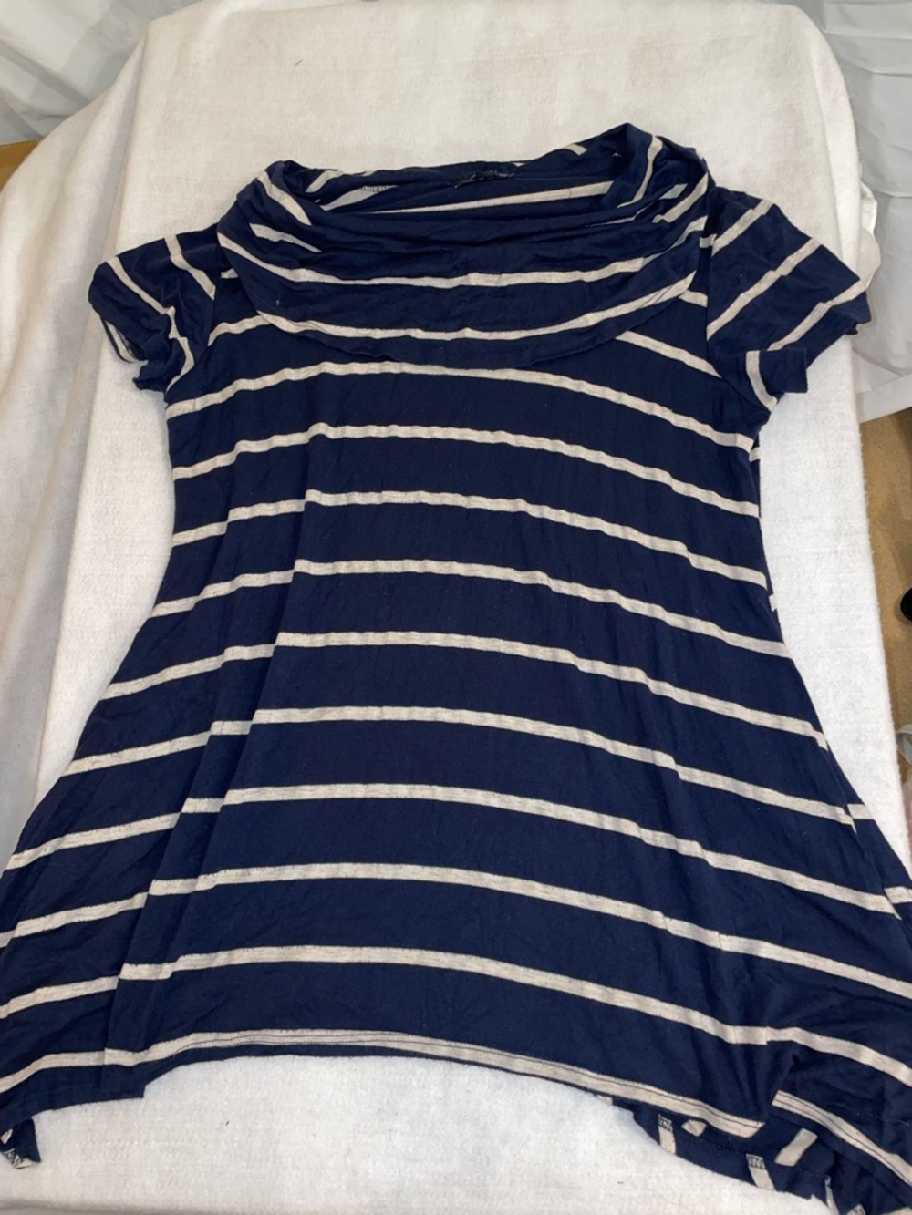 Striped Navy and Cream Cowl Neck Tunic